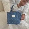 Fashionable Street Style Denim Lunch Bag For Office With Double Shoulder Straps And Bow Unique