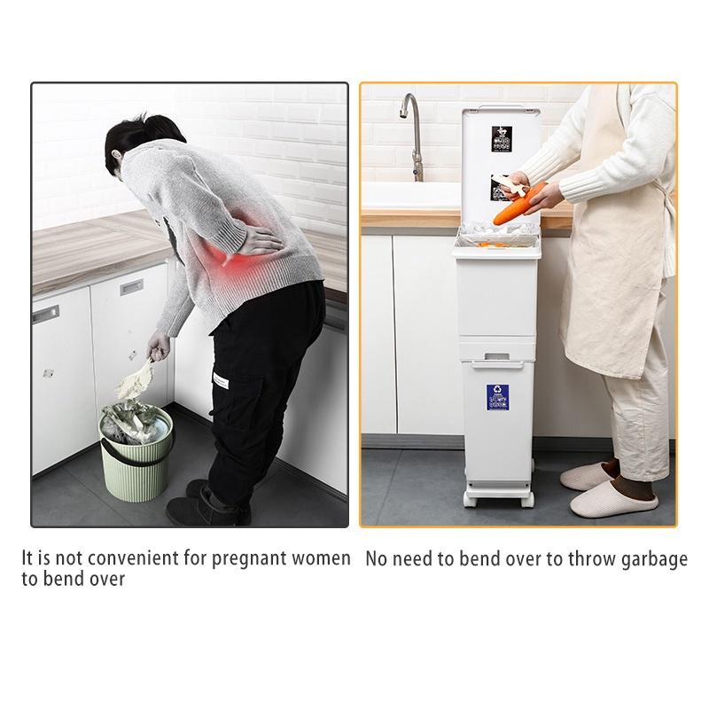 2 Layer 42 liters Wet Dry Sorted Kitchen Trash Can Storage Trash Bin Dustbin Garbage Rubbish Bin PP Moveble Recycle Waste Bin