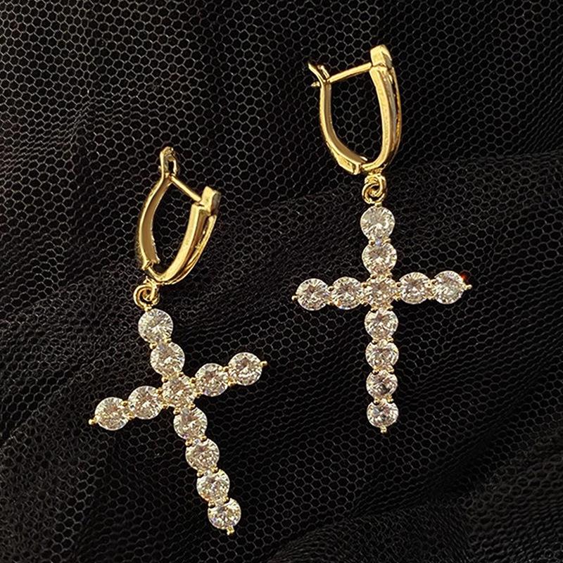 

Европейские и корейские кресты - популярные серьги для женщин, легкие роскошные модные круглые серьги с цирконием, повседневный дизайн