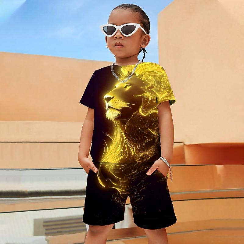 

Boys 3D Graphic Animal Lion T-shirt & Shorts T-shirt Set Clothing Set Short Sleeve 3D prints Summer 100