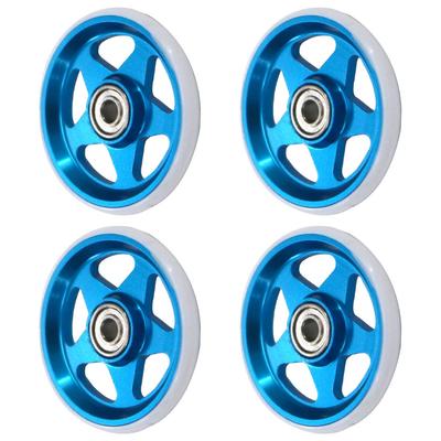 Mini 4WD All Aluminum Bearing Roller Set of 4 19mm with Plastic Ring 5 Spoke Star Shape Blue X White Parts