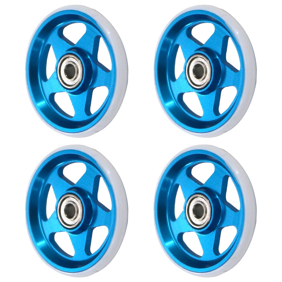 

Mini 4WD all aluminum bearing roller set of 4 19mm with plastic ring 5 spokes star shape blue x white parts