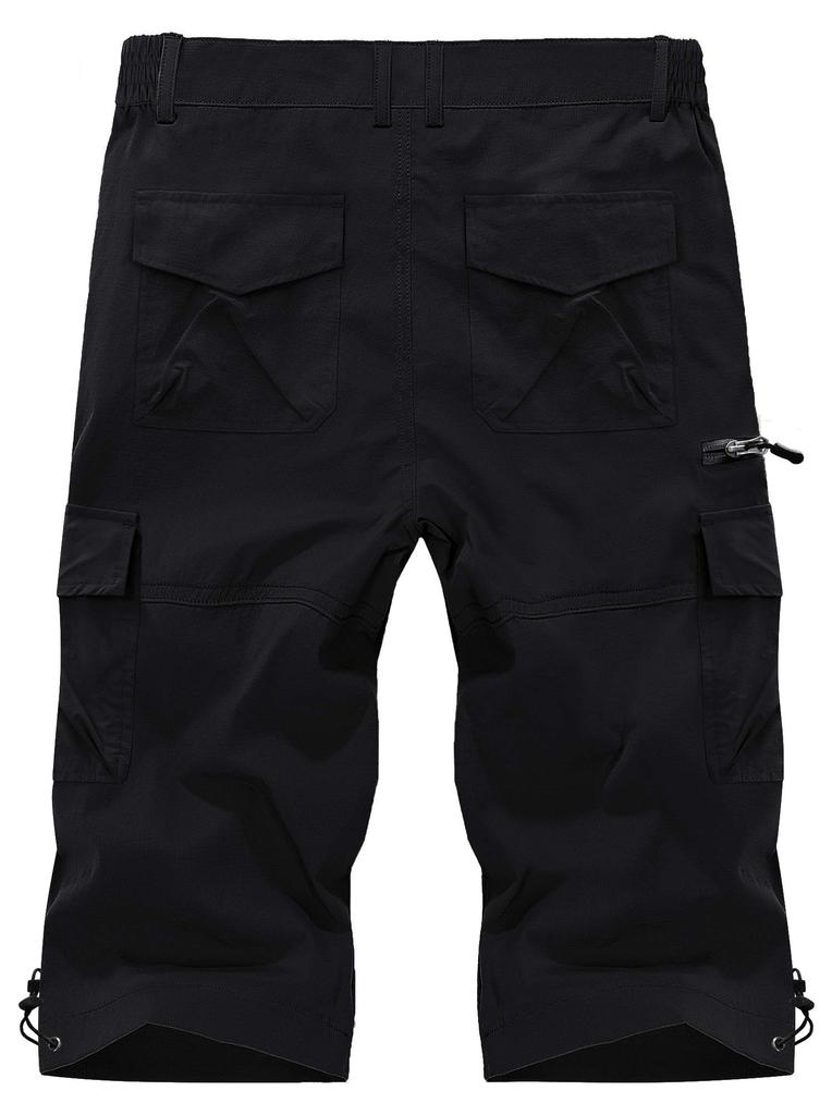 Cropped Outdoor Perfect for and Summer Size 2XL Men's Pants, 3/4 Length, Quick-Drying, Shorts, Cycling, Fishing, Hiking, Golf, Wear, Black,
