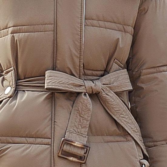 Winter Women Cotton Jacket with Hood Neck Protection Long Sleeves Pockets Mid-calf Length Zipper Closure Padded Coat Solid Color Windproof Outwear