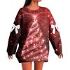 Ladies' Christmas Printed Bow Round Neck Long Sleeved Loose Pullover Sweater Sweatshirt Top