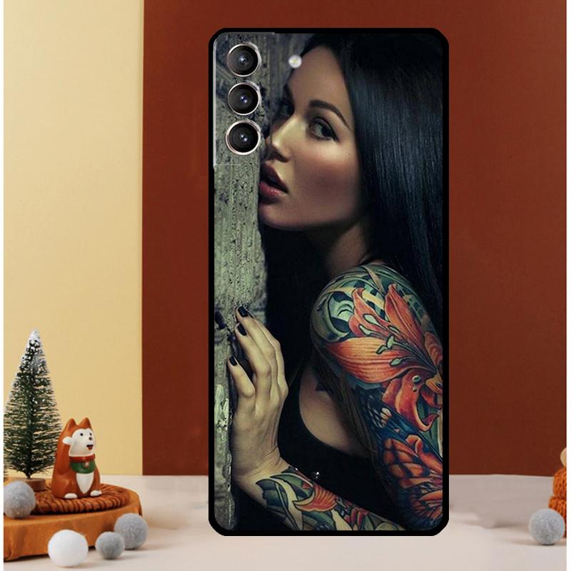 Sexy Tattoo Girl Case For Samsung Galaxy S23 Ultra S24 S22 Note 20 Ultra 10 Plus S8 S9 S10 S20 S21 FE Cover