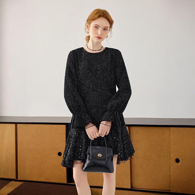 

Women s Elegant Sequin Patchwork Long Sleeve Mini Dress S