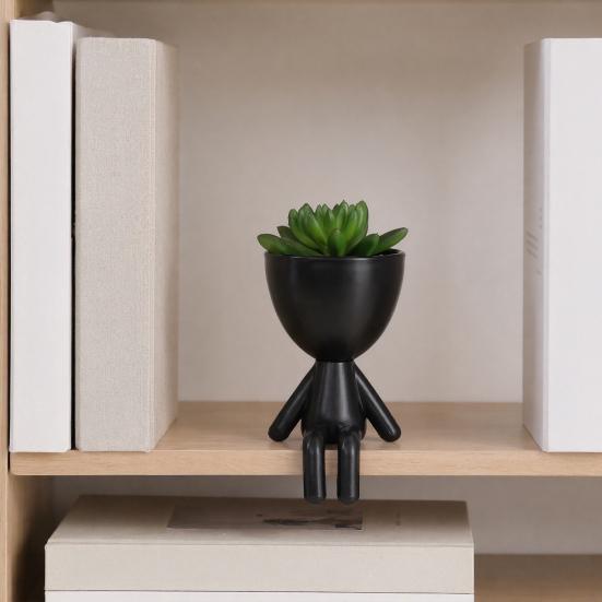 3D Printed Sitting Human Figure Succulents Planter, 2-in-1 Desktop Pot & Decor Ornament, Matte Finish One-Piece Craft, Compact Size for Small Green