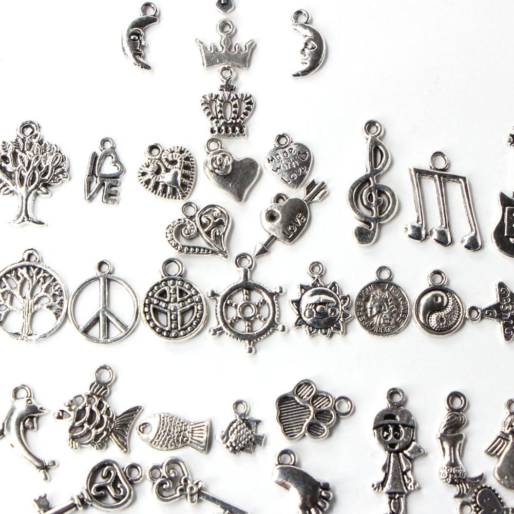DIY Pendants Accessories Deep Silver Alloy Handcraft for Making Bracelet(100pcs Styles)