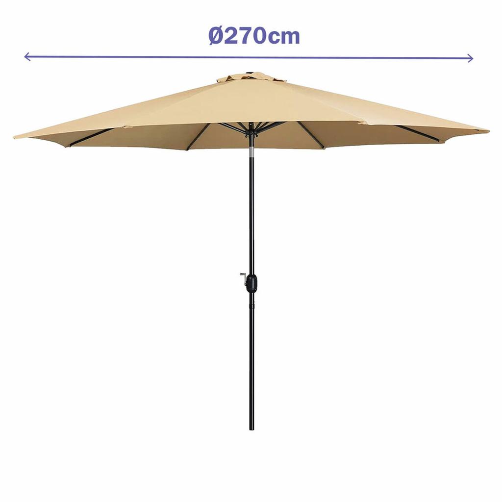 Marbueno Parasol Acero 8 Varillas 270 cm Poliéster Marrón Jardín Piscina 10482