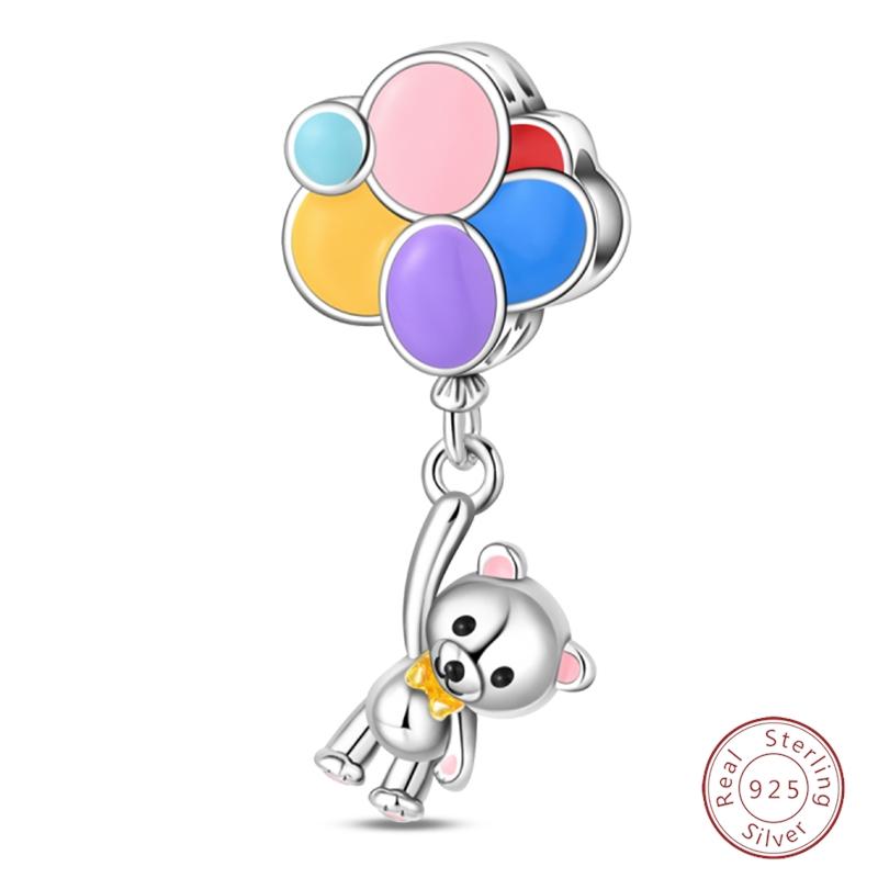 S925 Silver Birthday Bear Lucky Cat Elephant Family Firefly Charms Beads Fit 3mm Bracelets DIY Fine Jewelry