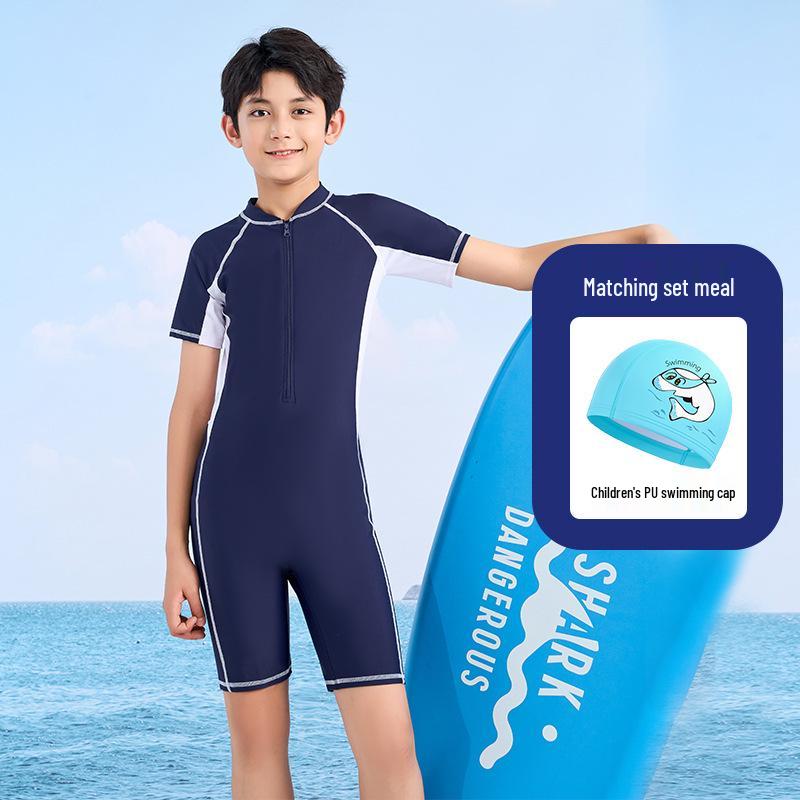 Boys' Quick-Dry One-Piece Training Swimsuit with Sun Protection for School Teens