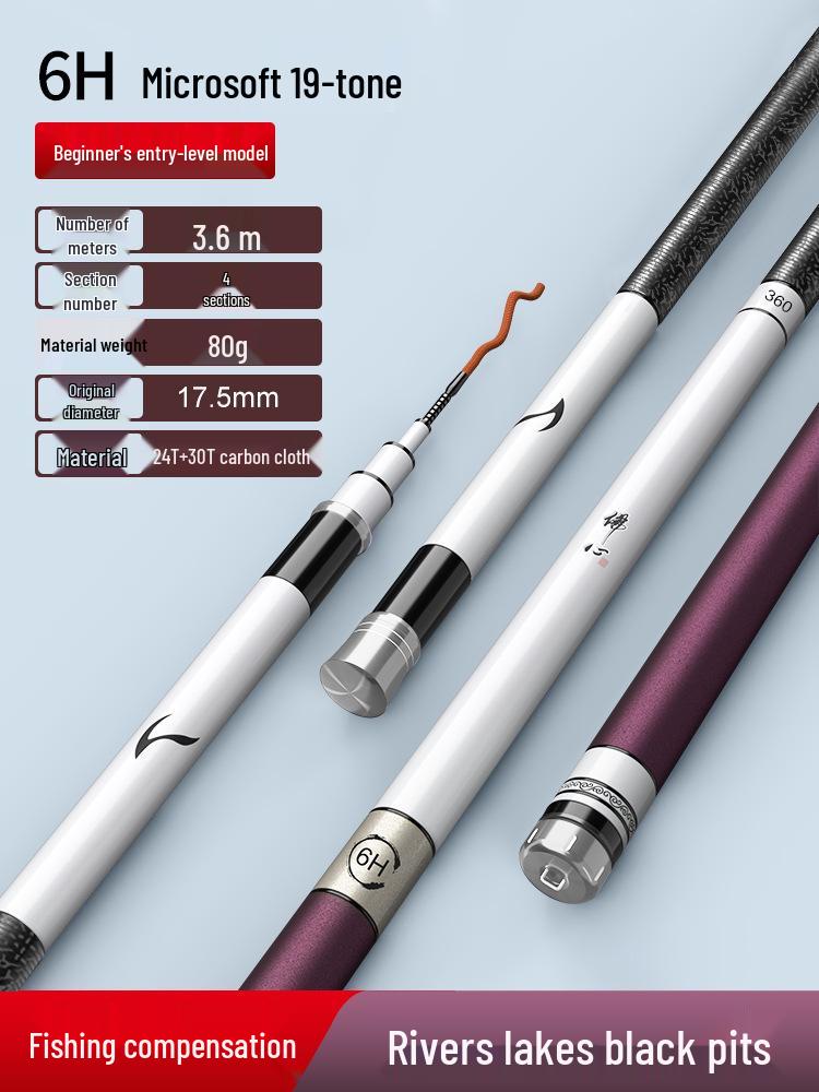 Ultralight Ultra-hard 28 & 19 Action Fishing Rod for Wild and Big Fish with Lightweight Black Pit Carp Design