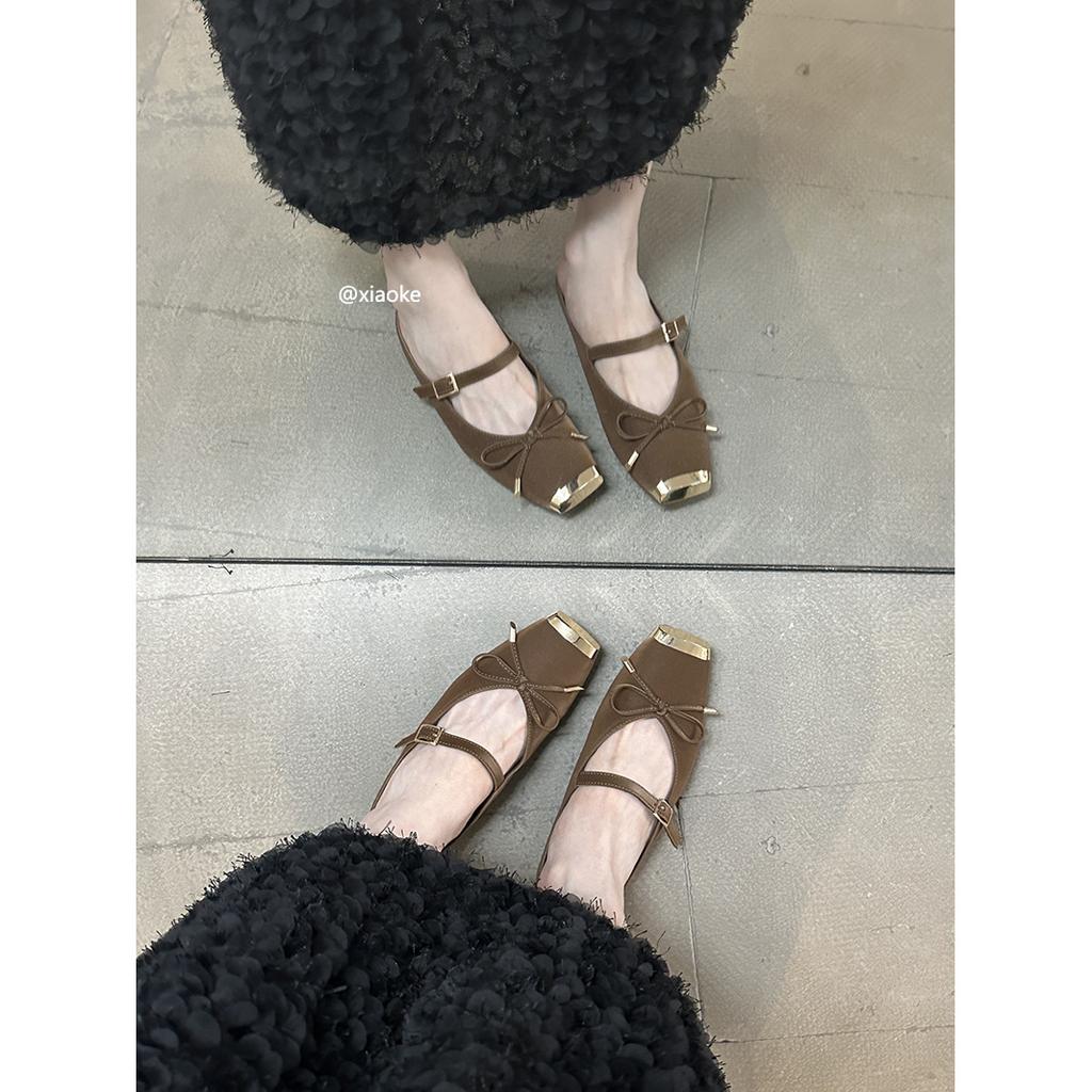 XINZHOU Sense Metal Square Head Mary Jane Baotou Half Slippers Women's Summer Outer Wear One Pedal Evening Wind Muller