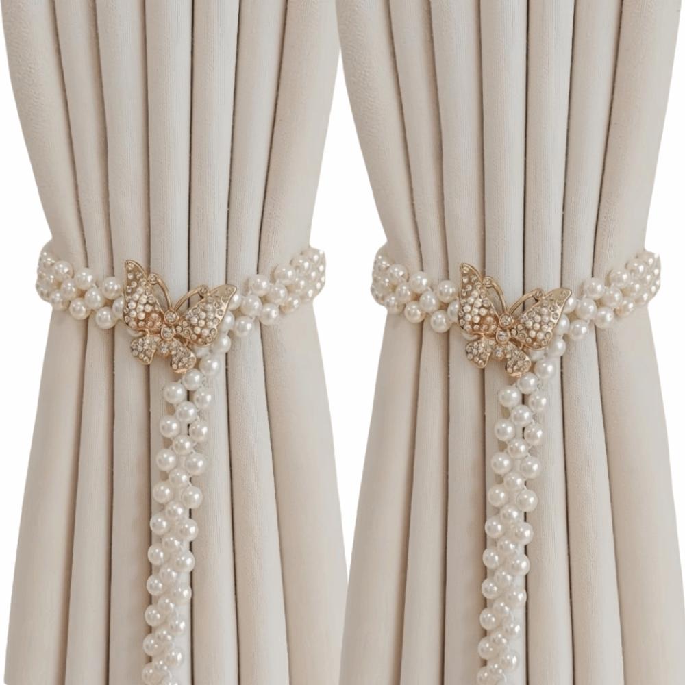 Creative Imitation Pearl Curtain Ties Butterfly Clips Window Curtain Tie Belts Shower Curtains