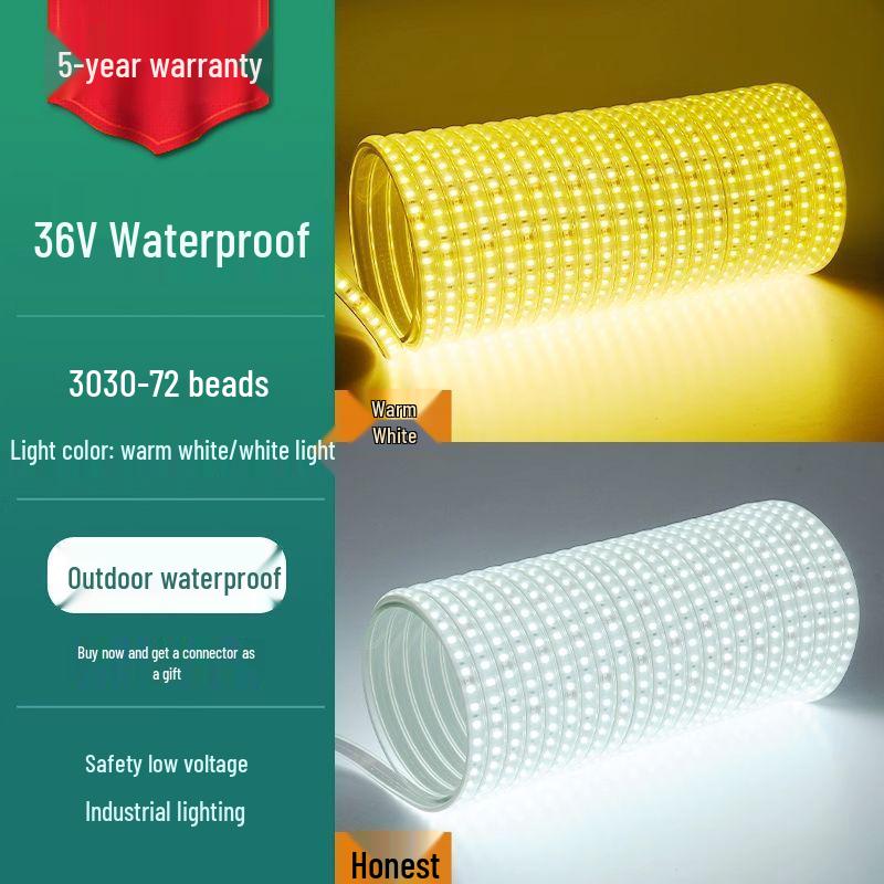 

24V/36V Waterproof LED Light Strip – Ultra Bright for Construction, Tunnels, Basements, and Outdoor Use White Light
