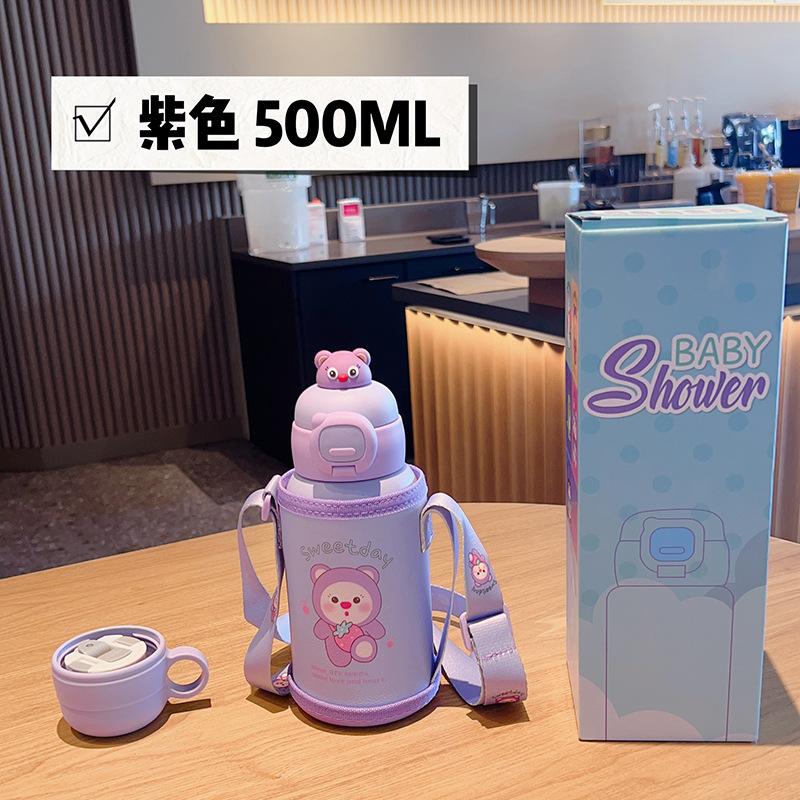 

Thermos cup with straw cup cover portable cup double lid water cup 500ml фіолетовий