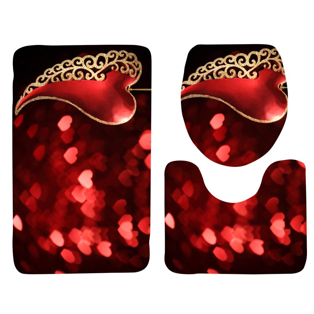 Rose Petal Series Printed Toilet Floor Mat Three-piece Bathroom Slip Carpet Set