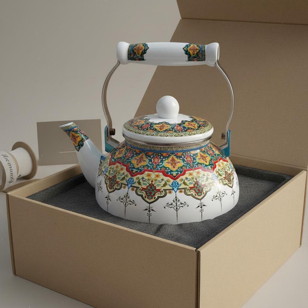 2.5 L Enamel Tea Kettle Easy To Clean 2.5L Water Boiling Pot Floral Stovetop Kettle No Whistling Bohemian Design Coffee Pot