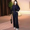 Spring 2025 Women's Slimming Denim Suit: Stylish Short Jacket & Wide-Leg Pants Set