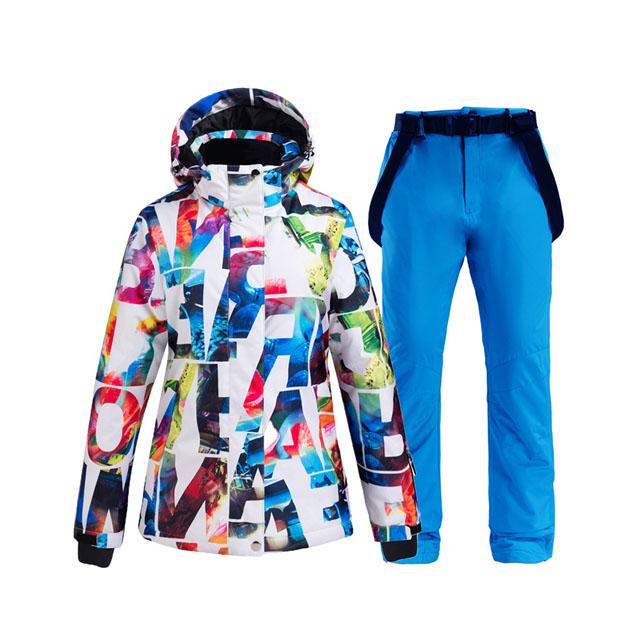Costum de schi pentru femei, jachetă de snowboard, impermeabilă, rezistentă la vânt, pantaloni, haină groasă și caldă de zăpadă