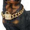 Factory  Cuban Chain Dog Collar Custom Sizes 19mm Lock Gold Stainless Steel Chain