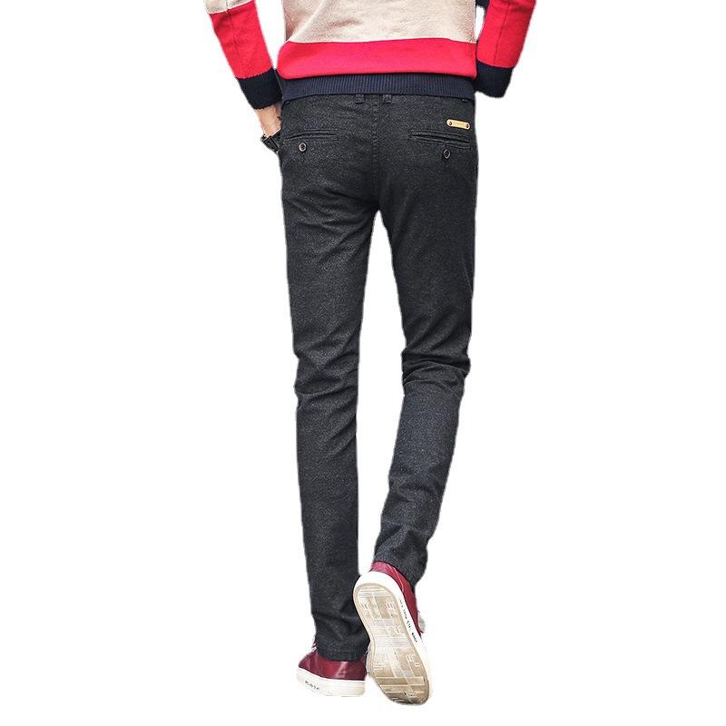 Autumn And Winter Men'S Regular/Plush Thick Cotton Linen Casual Dark Slim Fit Small Foot Elastic Brushed Versatile Long Pants
