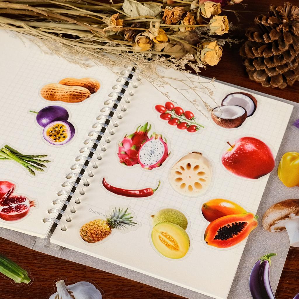 56 Real Fruits And Vegetables Transparent Pet Stickers Realistic Style Food Decorative Luggage Desktop Stickers