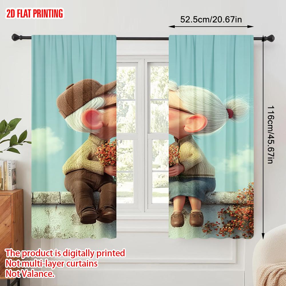 2pcs   plane printing Print Curtains Grandparents embrace1 Polyester (without rod) Room Decor for Kitchen   Bedroom & Living