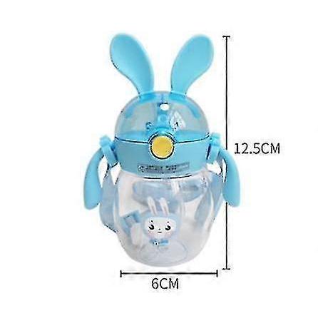 240mlbaby Kids Lovely Cup Toddler Infant Cartoonchildren Learn Drinking Straw Bottle(blue)