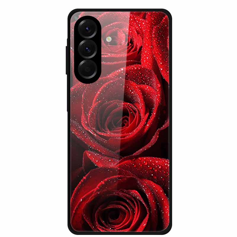Tempered Glass Phone Case For Samsung Galaxy S24 FE Case Hard PC Back Cover Shell for Galaxy S24FE S 24 FE 5G Hard Covers Flower