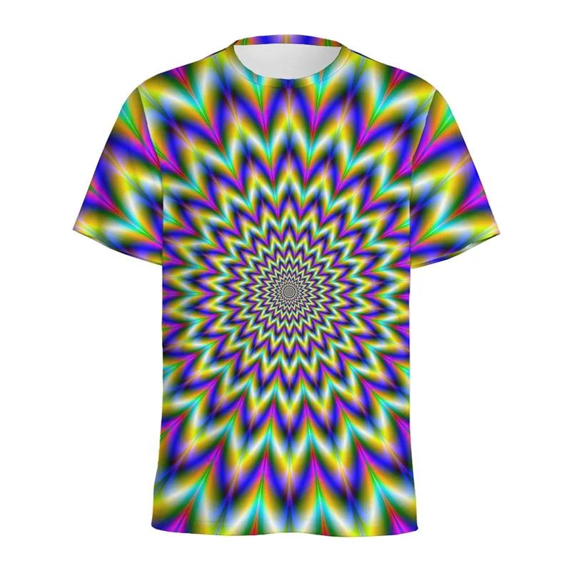 

Colorful Spiral Dizzy Pattern T Shirt For Men Summer Casual Round Neck Short Sleeve Tops 3d Printed Optical Illusion Tee Shirts 6XL
