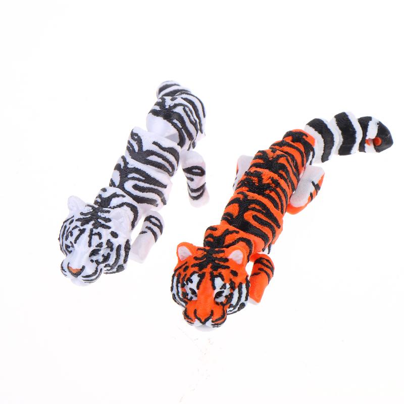 3D Printed Articulated Tiger Statue Smooth Edges Movable Joints for Living Room Shelf Decor