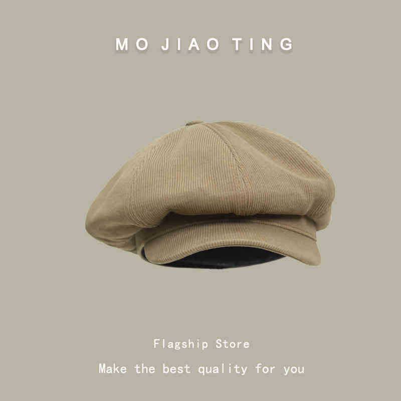 

Берет женский весенне-осенний ретро универсальный вельветовый восьмиугольный шляпа большой обхват головы, подчеркивающий лицо, маленькая шляпа художника M（56-58cm） хаки