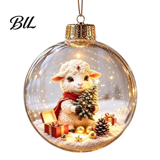 Decorative Hanging Balls Glowing Christmas Story Ornament, Light?Up Mini Holiday Scene Ball with Warm Garden Party Ornaments LED Light, Clear