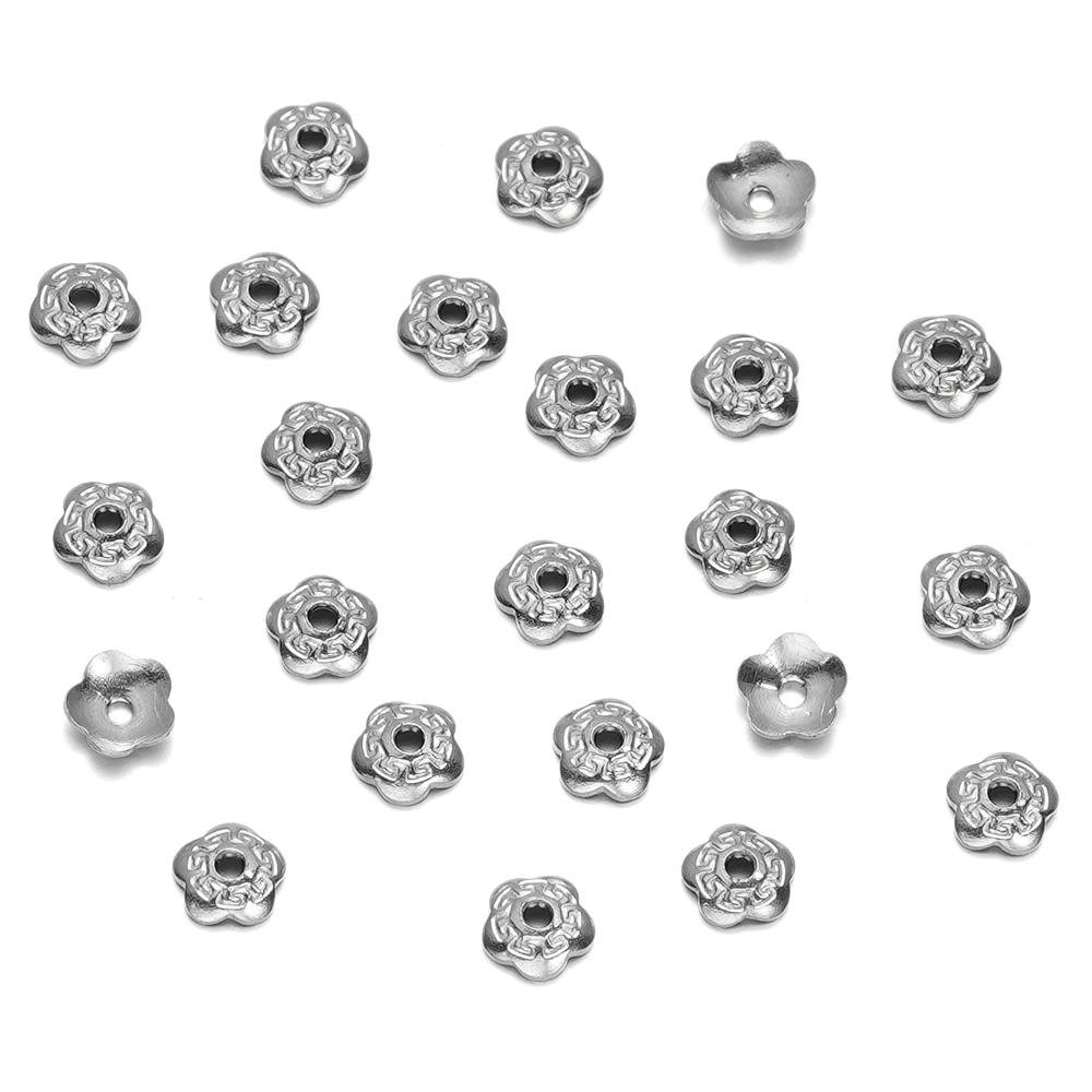 20/50Pcs/Pack Stainless Steel Flower Tree Leaf Round Beads Caps For Handmade DIY Jewelry Making Bracelet Necklace Accessories