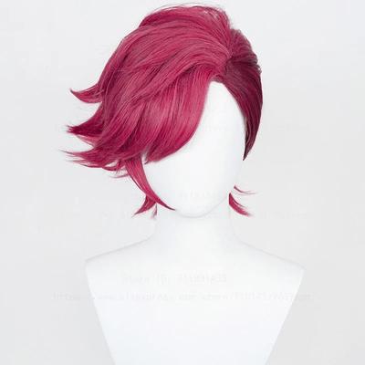 Wysokiej Jakości Gra LOL Arcane Vi Peruka Cosplay VI Głęboki Róż 30cm Krótka Odporna na Ciepło Włosy Syntetyczne Odgrywanie Roli Peruki Anime + Czepek pod Perukę