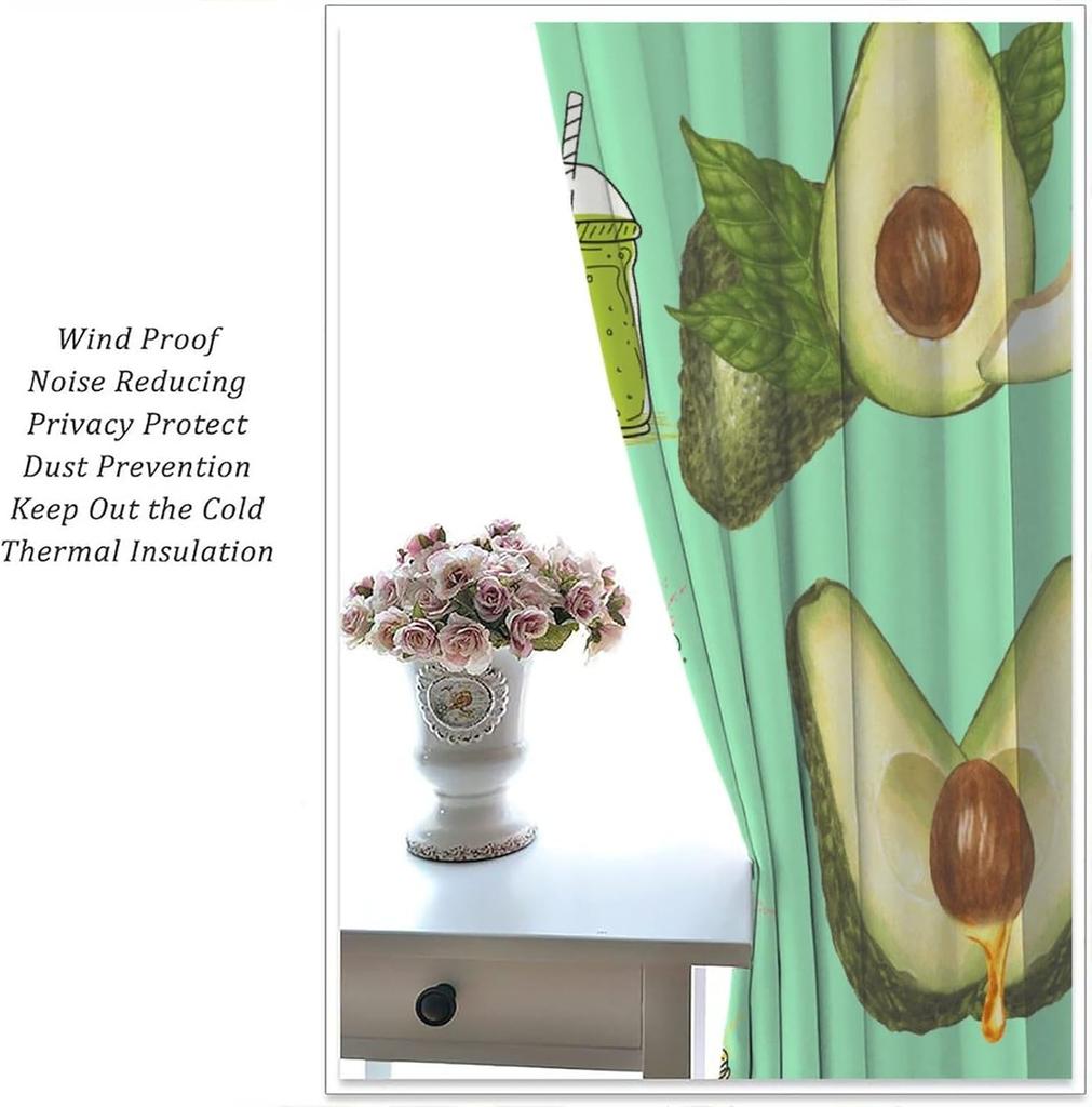Watercolor Avocado Curtains - Summer Tropical Fruits Colorful Drink Patterns Window Treatment Room Darkening Blackout Curtains