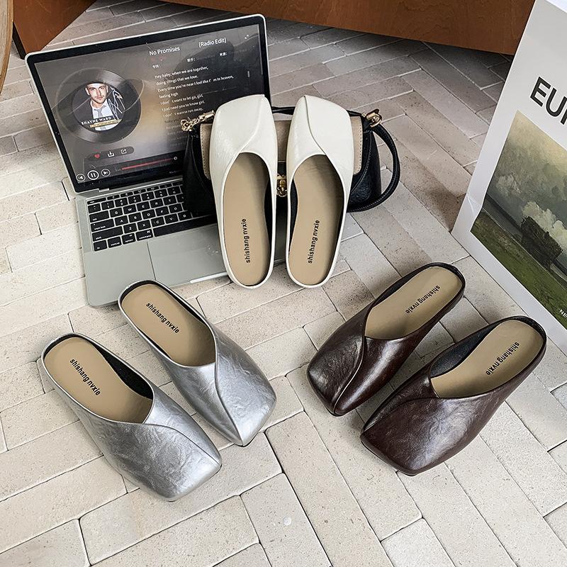 One Pedal Bag Head and Half Slippers, Wearing Women's Summer New Light Mouth Comfortable Versatile Soft Flat Shoes