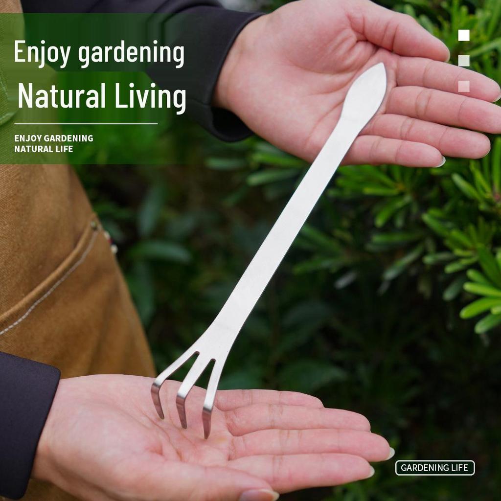 Stainless Steel Bonsai Root and Soil Rake with Presser Attachment for Pot Styling