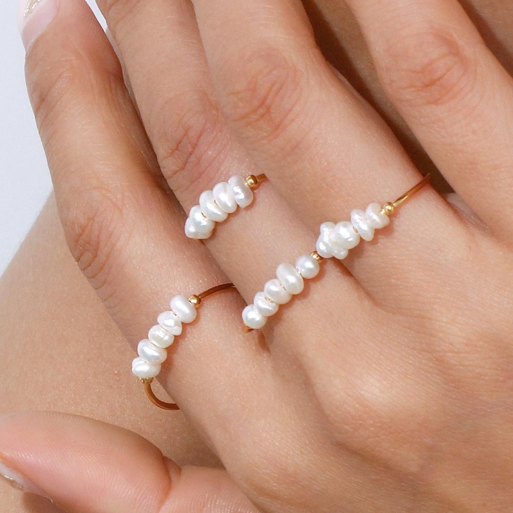 MamacitaSlay 316L Stainless Steel Small White Freshwater Pearl Ring 18K Gold Plated Waterproof Jewelry Women's Elegant Ring Gift