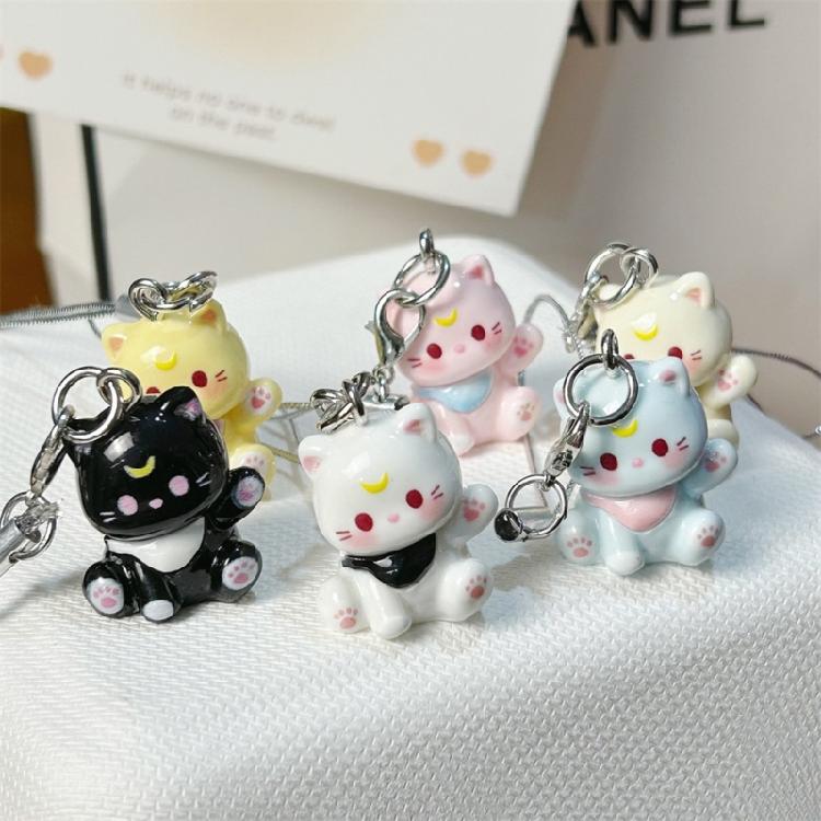 Fashionable Sturdy Resin Cats Pendant Phone Charm Keychain for Girls Perfect for Decorating Bags and Backpacks Ornament