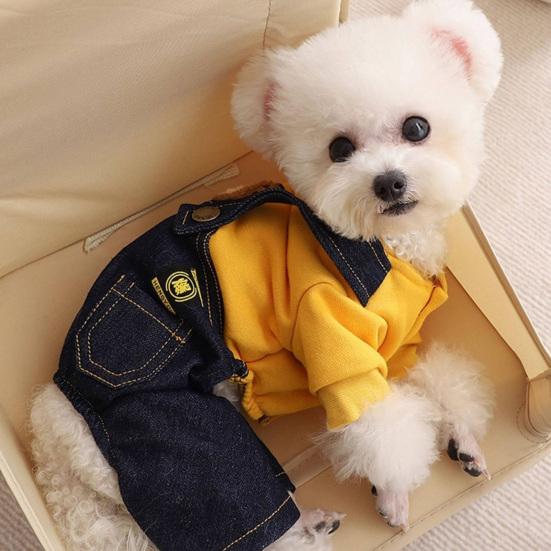 Jijijing Stylish Sweatshirt Dog Jumpsuit, Four Legged Outfit, Cute Bear Embroidery, Denim Romper Pants Onesie Clothes for Small Dogs