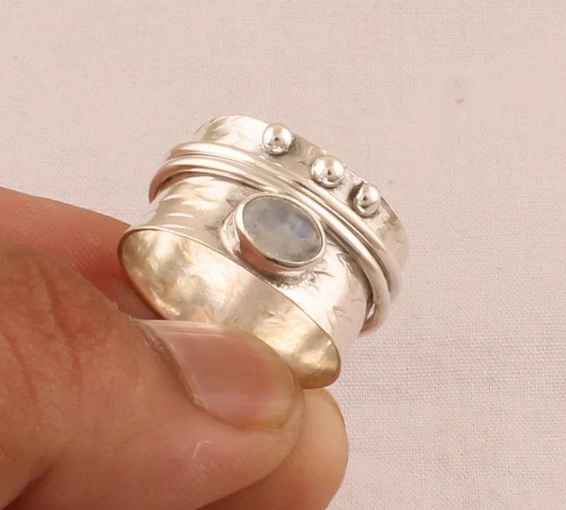 Moonstone Ring, Solid 925 Sterling Silver Handmade Ring, Spinner Ring, Thumb Ring, Statement Ring, Partywear Ring