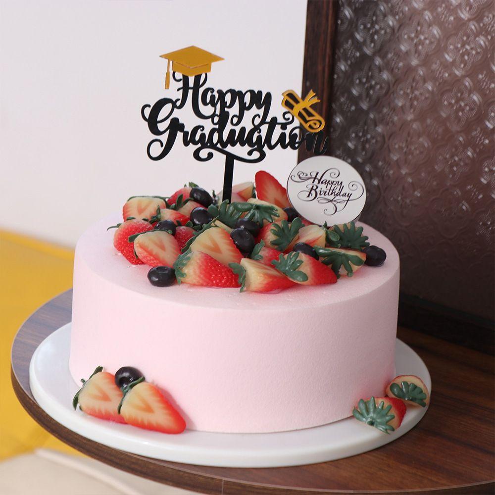 Acrylic Happy Graduation Cap Cake Toppers Cartoon DIY Congrats Cake Topper Black Gold Bachelor Hat Cap Cake Decoration