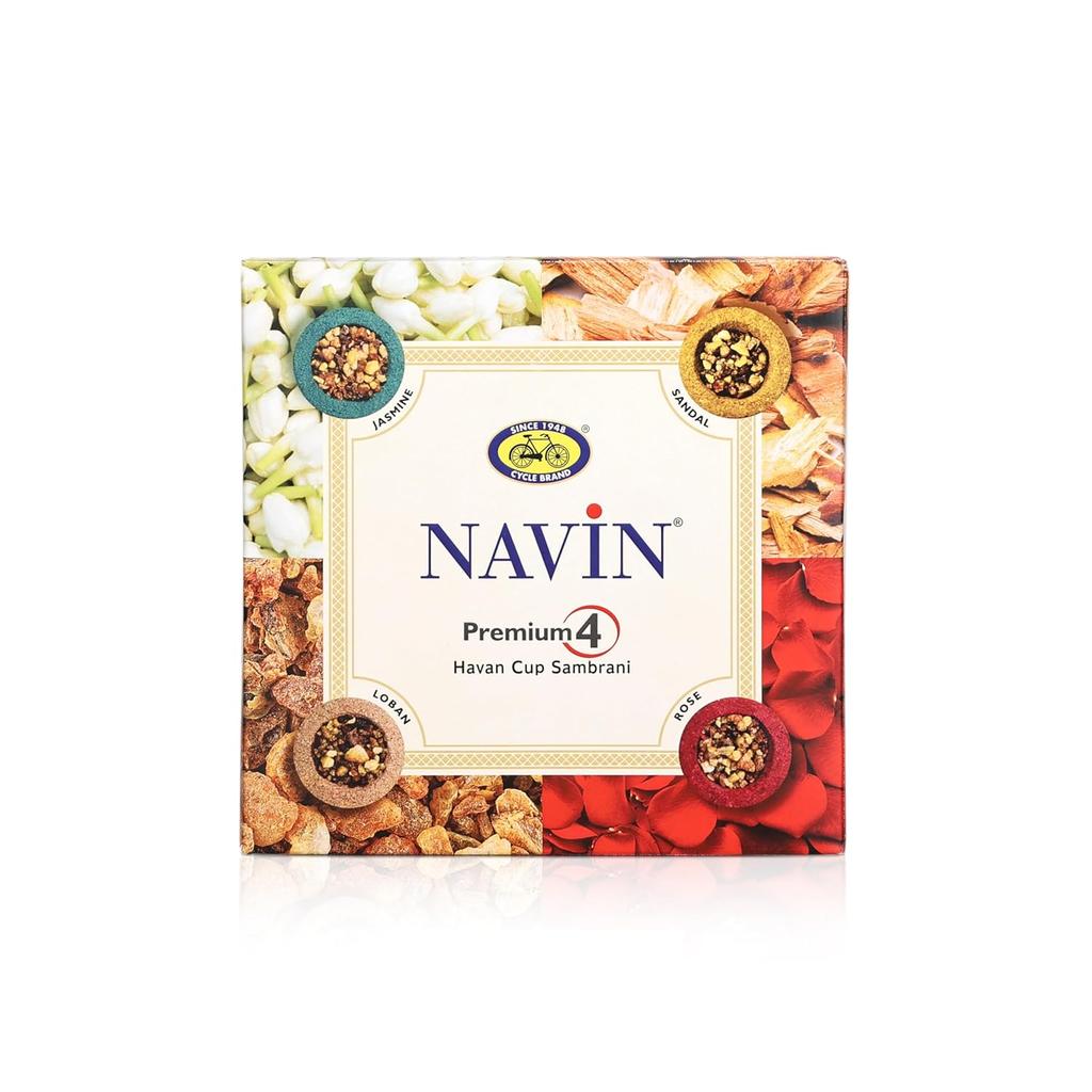 Cycle Pure Navin Premium 4-in-1 Havan Tasse Sambrani Packung mit 3 x 12 Tassen Jasmin Sandel Rose Guggul
