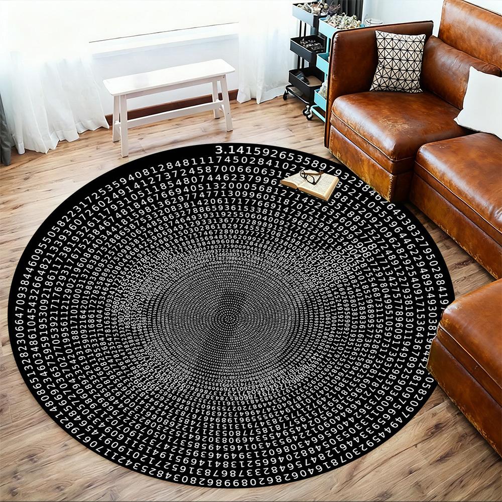 1pc Pi Numbers Pattern Office Round Rugs, Under Chair Round Rugs for Living Room, Bedroom, Bathroom Decoration Carpet 091808