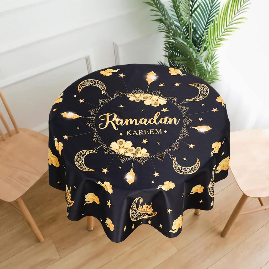 Eid mubarak Ramadan Kareem Polyester Round Tablecloth Ramadan Decor For Home 2025 Islamic Muslim Party Supplies EID Al  Adha