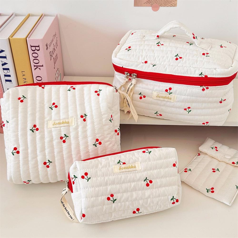 Cherry Print Travel Toiletry Bag - Large Capacity, Portable Handheld Cosmetic Pouch