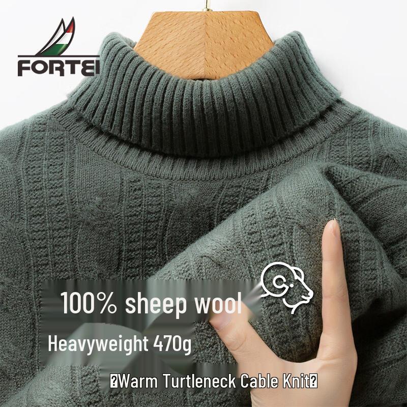 Futing Men s Heavyweight 100% Merino Wool Turtleneck Sweater 54